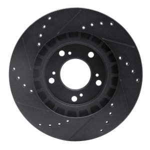 Honda S2000 Brake Rotor (1) - Front Right - R1 Concepts - Drilled & Slotted - Black - `00-`09